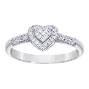 925 Sterling Silver Womens Cubic-Zirconia Love Heart Ring Size 9